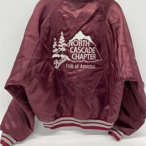 North Cascade Chapter Buick Maroon Vintage Satin Club Bomber Jacket by Rennoc